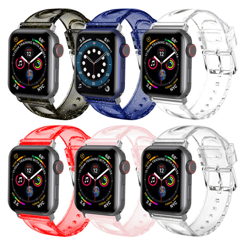 6 Pack Clear Apple Watch Band 46/45/44mm 42/41/40/38mm, Soft Transparent Glitter Waterproof iWatch Bands for Women Series 1-10