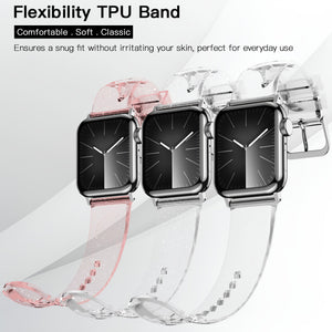 6 Pack Clear Apple Watch Band 46/45/44mm 42/41/40/38mm, Soft Transparent Glitter Waterproof iWatch Bands for Women Series 1-10