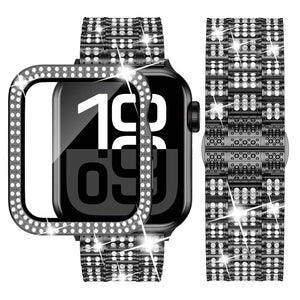 Apple Watch Band 46mm 45mm 44mm 42mm-Series 10 41mm 40mm, Diamond Rhinestone Stainless Steel Band with Case