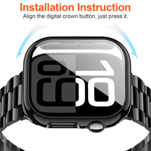 Apple Watch Stainless Steel Band with Case 46mm/45mm/41mm42mm Series 10/9/8/7, 49mm Ultra 2/Ultra