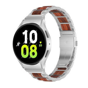 Samsung Galaxy Watch 6 Classic 43mm 47mm/5 Pro 45mm Band, Wooden Stainless Steel Link Band