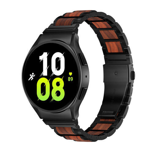Samsung Galaxy Watch 6 Classic 43mm 47mm/5 Pro 45mm Band, Wooden Stainless Steel Link Band