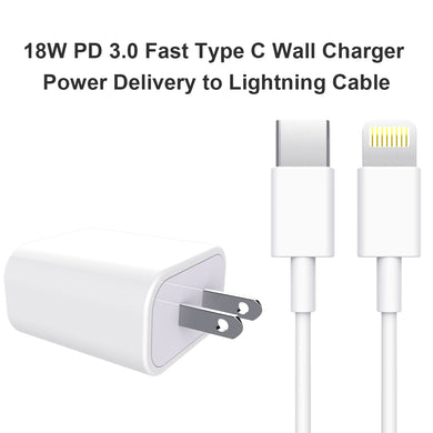 18W PD 3.0 Fast Type C Wall Charger Power Delivery to Lightning Cable for iPad/iPhone