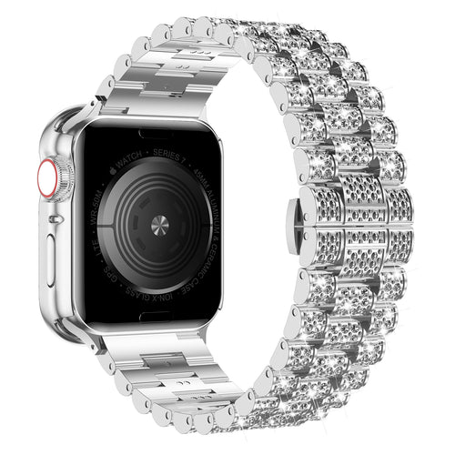 Apple Watch Band 45mm 44mm 41mm 40mm, Diamond Rhinestone Stainless Steel Band with Case